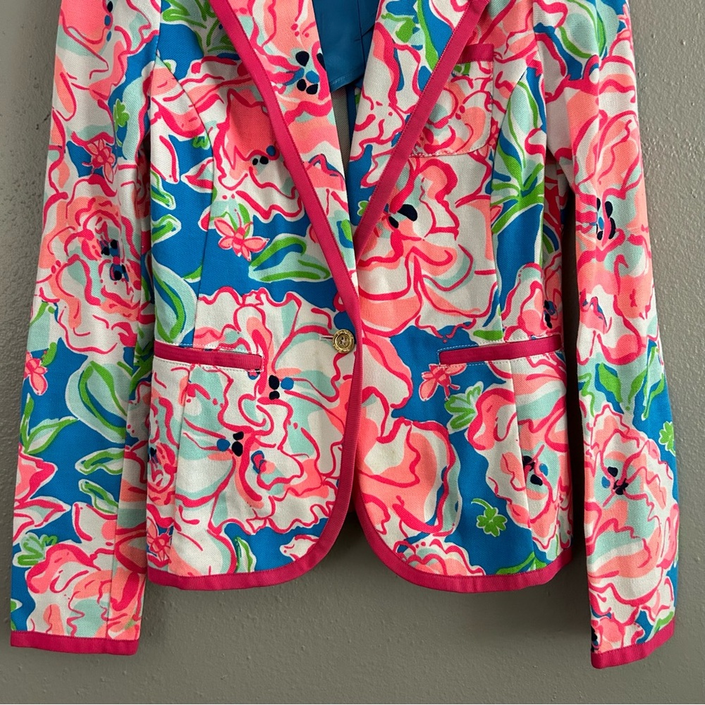 Lilly Pulitzer Malibu Blazer Jacket Flutter Blue Lucky Charm Multicolor XS - Picture 3 of 12